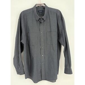 Van Heusen Mens 17-17.5 Dress Shirt Black White Grid Long Sleeve Sz XL